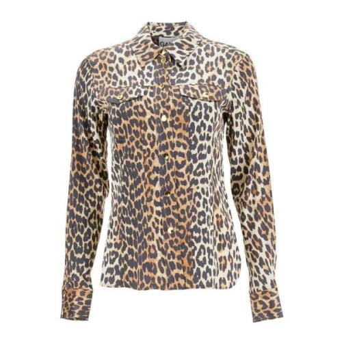 Leopard Print Satin Skjorte