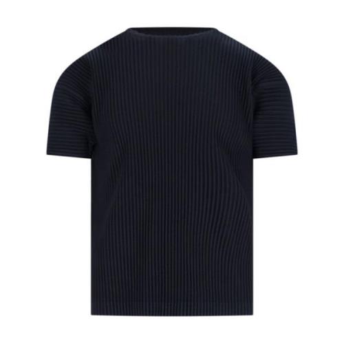 Marineblå Ribbet Crew Neck T-shirt