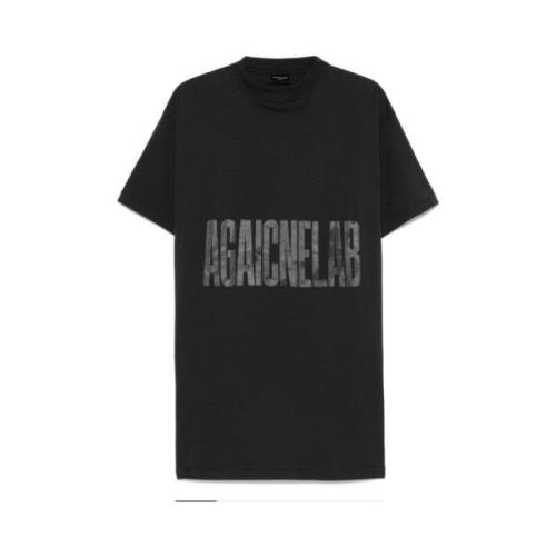 Sort Bomulds T-shirt med Logo Print