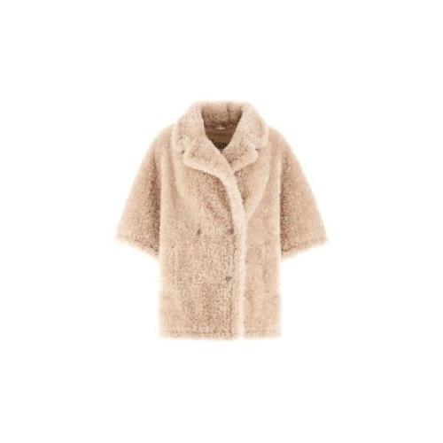 Faux Fur Dobbeltbrystet Frakke med Lommer