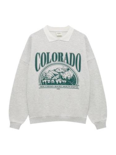 Pull&Bear Sweatshirt  grå-meleret / smaragd / hvid