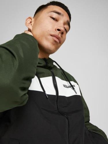 JACK & JONES Overgangsjakke 'Rush'  mørkegrøn / sort / hvid