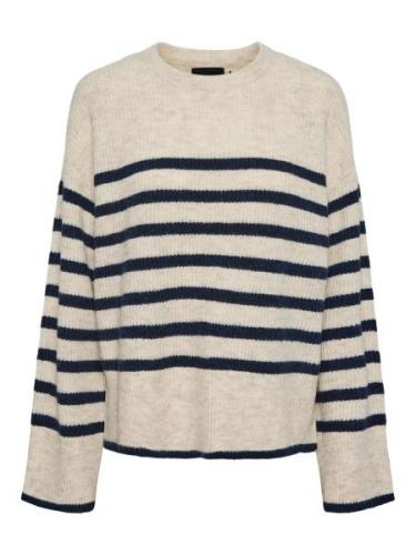 PIECES Pullover 'PCLine'  beige / natblå