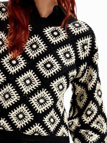 Desigual Pullover 'Crochet'  natblå / hvid