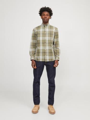 JACK & JONES Skjorte 'Blubrook'  oliven / sort / hvid