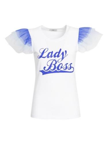 Influencer Shirts 'Lady Boss'  blå / hvid