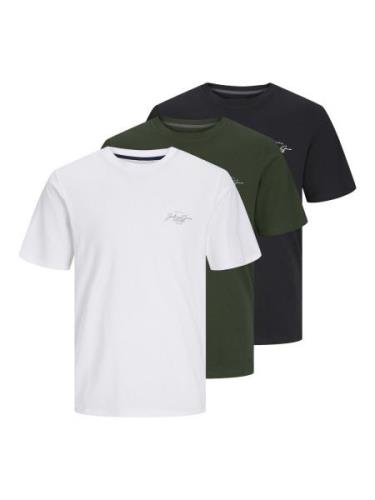 JACK & JONES Bluser & t-shirts 'FERRIS'  mørkegrøn / sort / hvid
