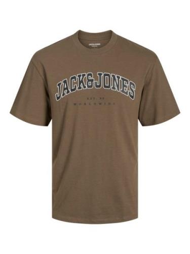 JACK & JONES Bluser & t-shirts 'CALEB'  brun-meleret / sort / hvid