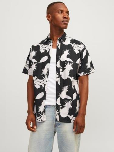 JACK & JONES Skjorte 'JORJoshua Aruba'  grå / sort / hvid