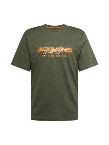 JACK & JONES Bluser & t-shirts 'JJALVIS'  oliven / mørkeorange / hvid