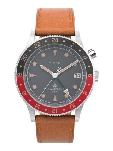 TIMEX Analogt ur  brun / grå / rød / sølv