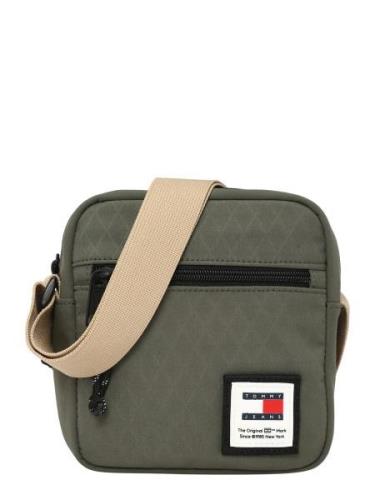 Tommy Jeans Skuldertaske  beige / mørkegrøn / sort / offwhite