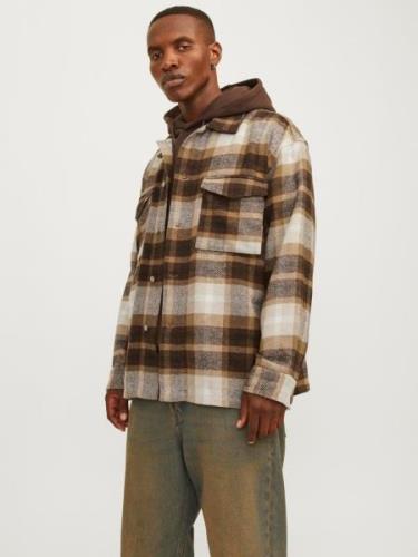 JACK & JONES Skjorte 'JORVESTERBRO'  choko / lysebrun / offwhite