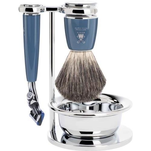 Mühle Rytmo Fusion Shaving Set Pure Badger Resin Petrol Blue