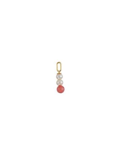 Pearl Stick Charm 4Mm Gold Plated Design Letters Red