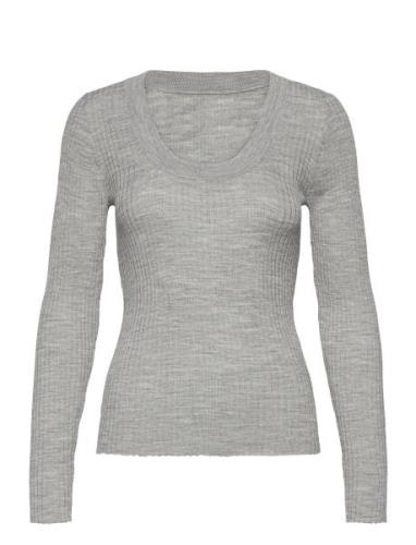 Slfcosta New Ls Knit Deep U-Neck Selected Femme Grey