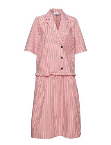 Stripe Cotton Blazer Dress Ganni Pink