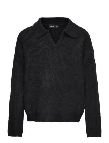 Nlfnollen Ls Short Knit W. Polo Collar LMTD Black