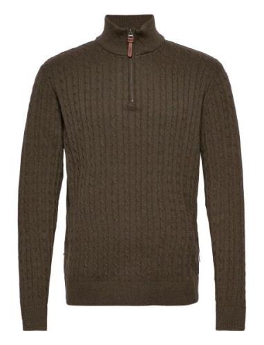 1/2 Zip Cable Knit Lindbergh Khaki