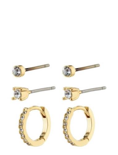 Sia Recycled Crystal Earrings 3-In-1 Set Gold-Plated Pilgrim Gold