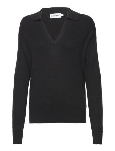 Rib Open Neck Sweater Calvin Klein Black