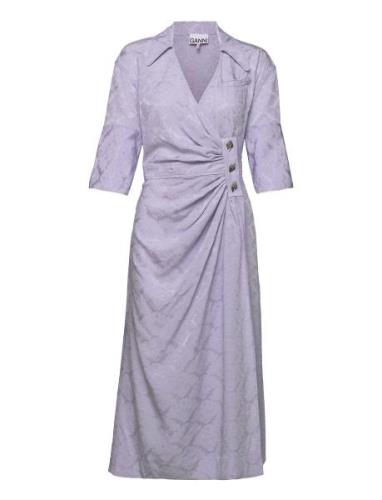 Viscose Jacquard Wrap Dress Ganni Purple