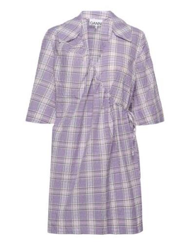 Seersucker Check Mini Wrap Dress Ganni Purple