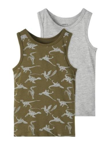 Nkmtank Top 2P Olive Night Dino Name It Patterned