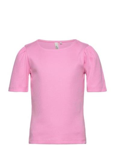 Pktania Ss O-Neck Puff Top Bc Tw Little Pieces Pink