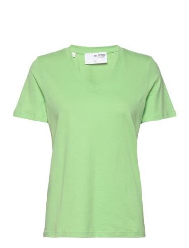 Slfessential Ss V-Neck Tee Noos Selected Femme Green