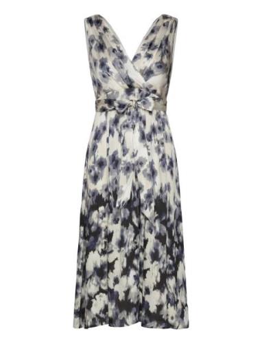 Crinkle Satin Midi Dress With Floral Print Esprit Collection Grey