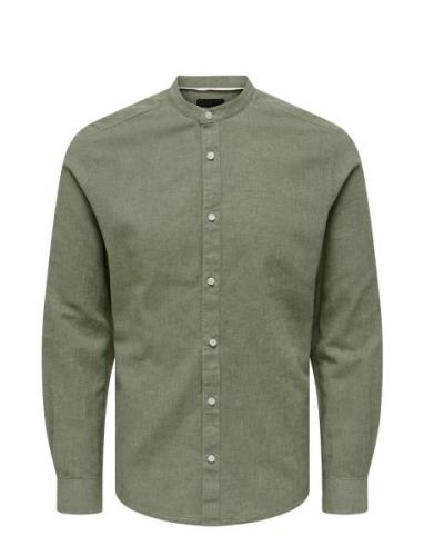Onscaiden Ls Solid Linen Mao Shirt Noos ONLY & SONS Green