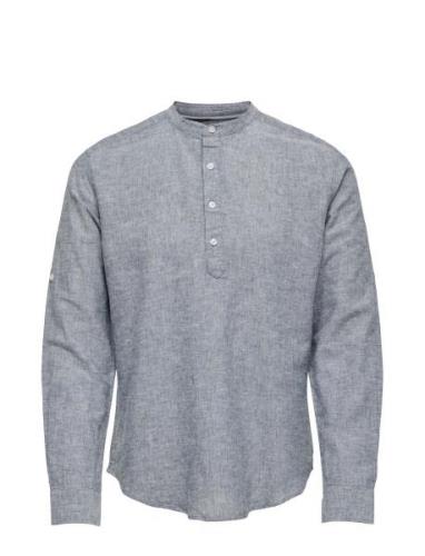 Onscaiden Ls Halfplackt Linen Shirt Noos ONLY & SONS Grey