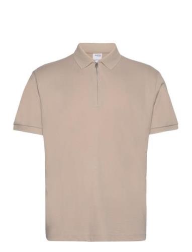 Slhfave Zip Ss Polo Noos Selected Homme Cream