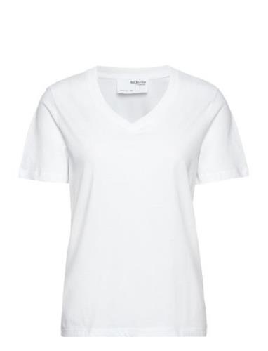 Slfessential Ss V-Neck Tee Noos Selected Femme White