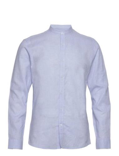 Mandarin Linen Blend Shirt L/S Lindbergh Blue
