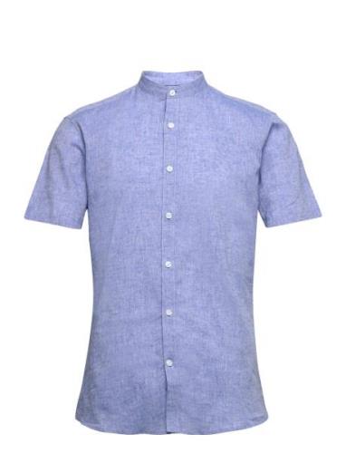 Mandarin Linen Blend Shirt S/S Lindbergh Blue