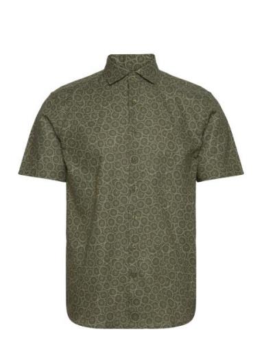 Aop Linen/Cotton Shirt S/S Lindbergh Khaki