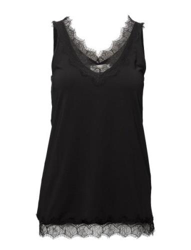 Rwbillie Sl Lace V-Neck Top Rosemunde Black