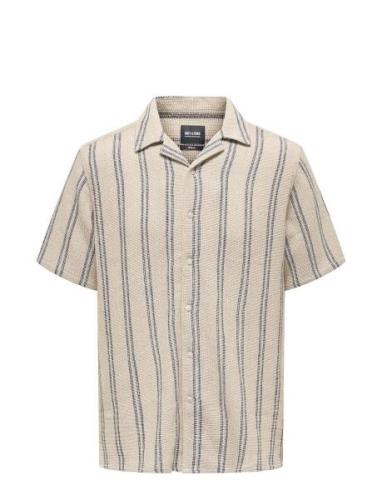 Onstrev Life Reg Struc Stripe Ss Shirt ONLY & SONS Beige