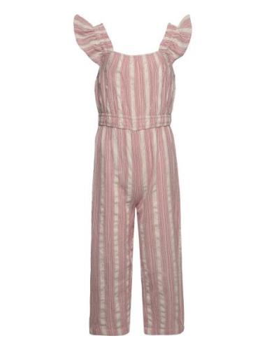 Striped Cotton Jumpsuit Mango Pink