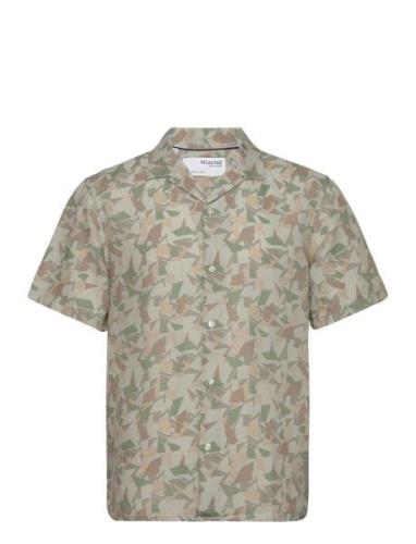 Slhrelax-Geo-Linen Shirt Ss Aop B Selected Homme Khaki
