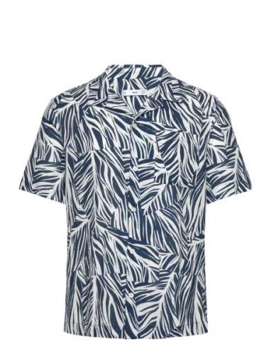 Hawaiian Print Cotton Shirt Mango Blue