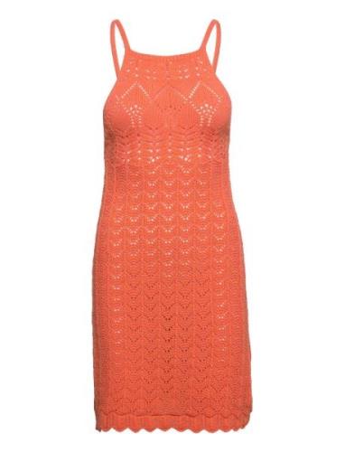 Halter-Neck Knitted Dress Mango Orange