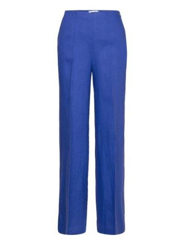 100% Linen Wideleg Trousers Mango Blue