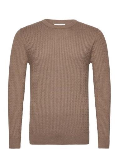 Slhberg Cable Crew Neck Noos Selected Homme Brown