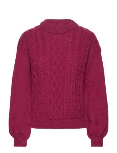 Vichinti O-Neck Cable Knit Top-Noos Vila Red