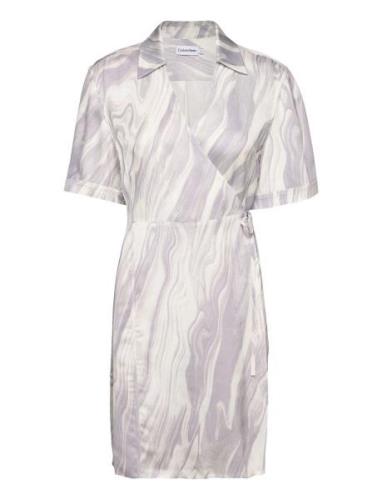 Shine Viscose Wrap Dress Calvin Klein Purple