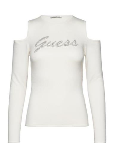 Ls Cold Shldr Guess Logo Swtr GUESS Jeans White