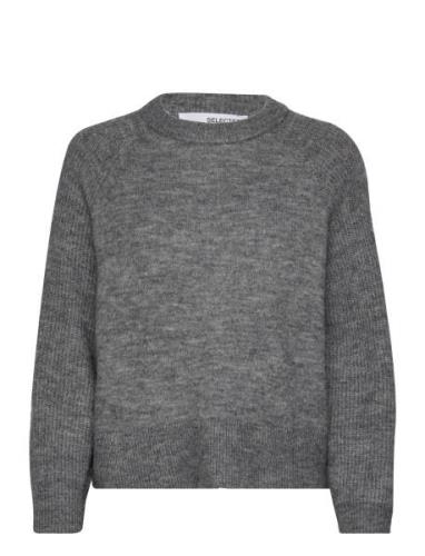 Slfrena Ls Knit O-Neck Camp Selected Femme Grey